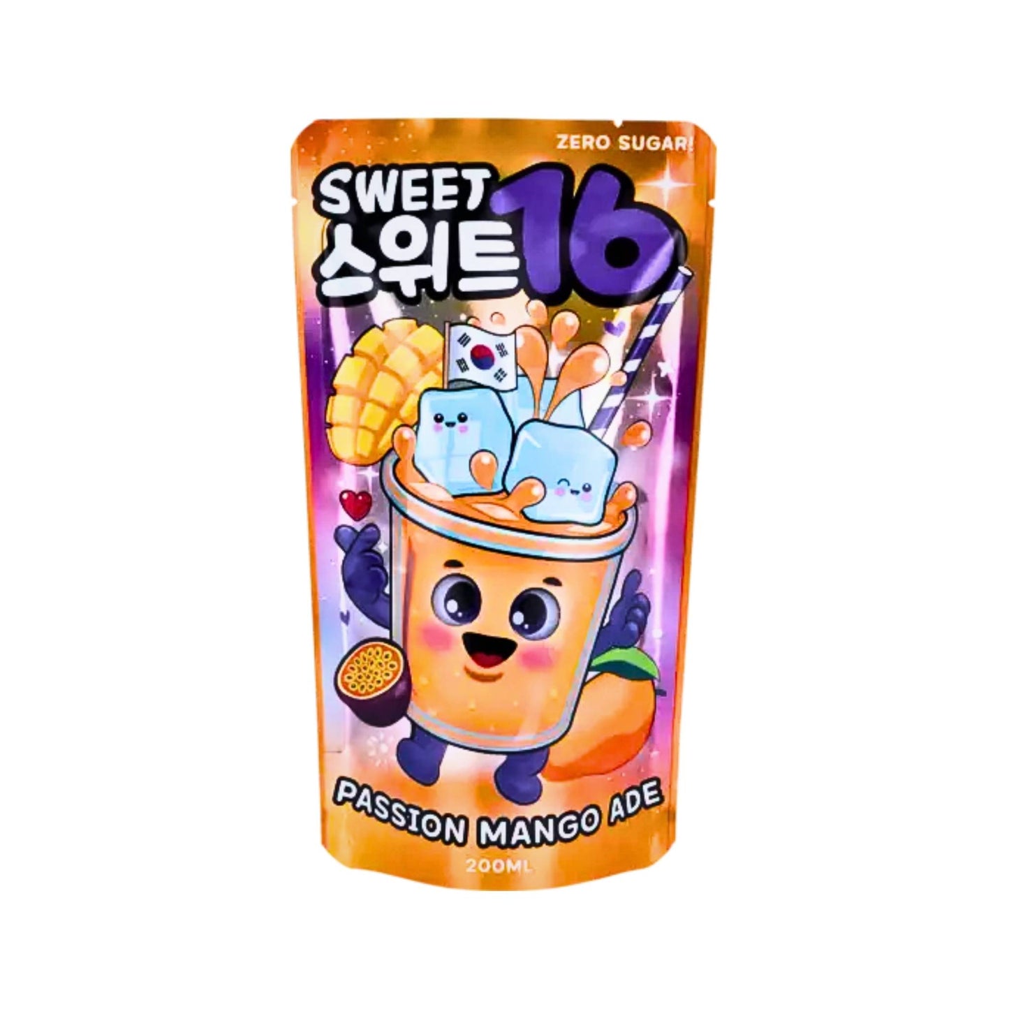 Sweet16 Ade Passion Mango Zero Sugar Flavour Korean 200ml